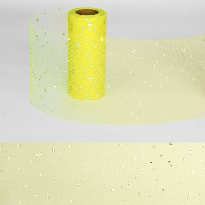 Ткань для декорирования "Звёздочки", длина 22 метра, ширина 15 см, цвет жёлтый