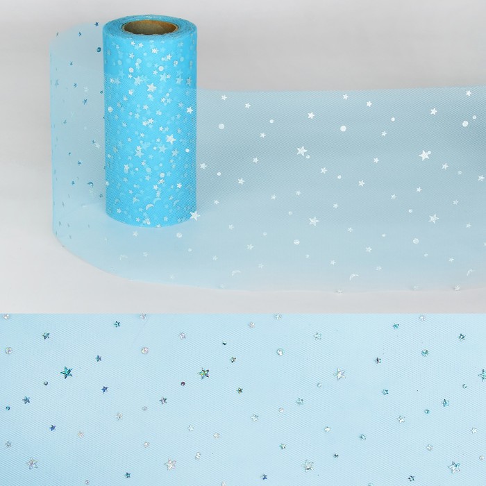 Ткань для декорирования "Звёздочки", длина 22 метра, ширина 15 см, цвет голубой