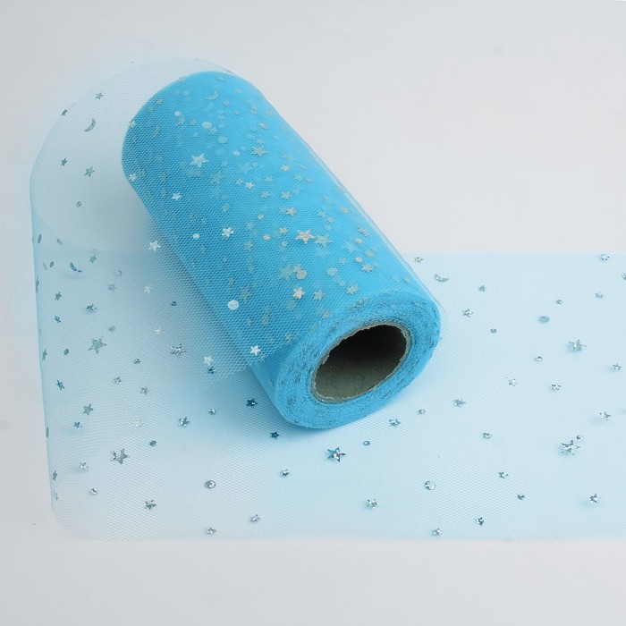 Ткань для декорирования "Звёздочки", длина 22 метра, ширина 15 см, цвет голубой