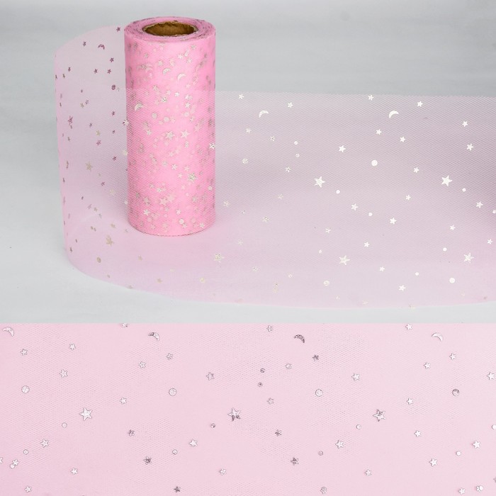 Ткань для декорирования "Звёздочки", длина 22 метра, ширина 15 см, цвет розовый