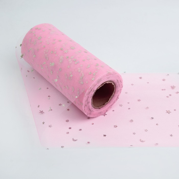 Ткань для декорирования "Звёздочки", длина 22 метра, ширина 15 см, цвет розовый