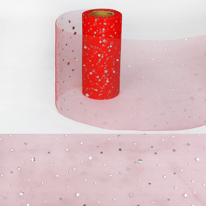 Ткань для декорирования "Звёздочки", длина 22 метра, ширина 15 см, цвет красный