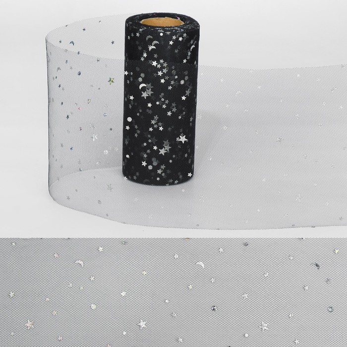 Ткань для декорирования "Звёздочки", длина 22 метра, ширина 15 см, цвет чёрный