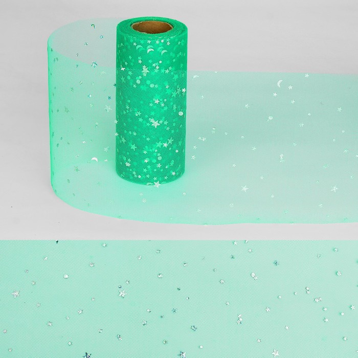 Ткань для декорирования "Звёздочки", длина 22 метра, ширина 15 см, цвет зелёный
