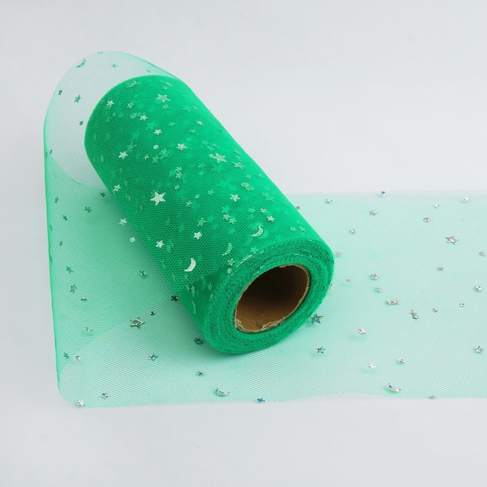 Ткань для декорирования "Звёздочки", длина 22 метра, ширина 15 см, цвет зелёный