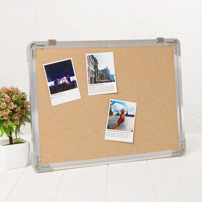 Доска под кнопки двустороняя, синняя и пробковая, 40 × 30 см