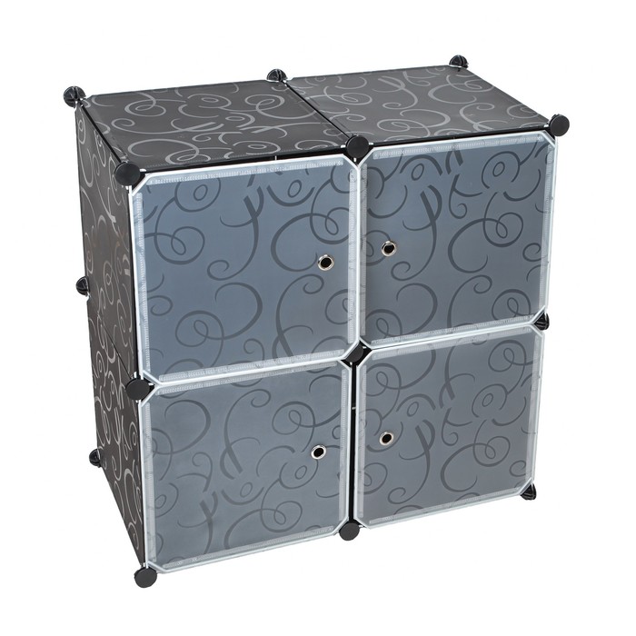 Шкаф для хранения 4 яруса сборный, пластик, цвет черно-белый, 39,5х37х146 см