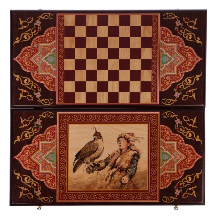 Нарды-шашки "Соколиная охота" (доска дерево 60х60 см)