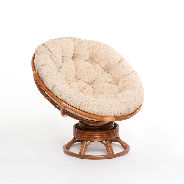 Кресло-качалка PAPASAN, с белой подушкой, ротанг, цвет коньячный, 23/01В