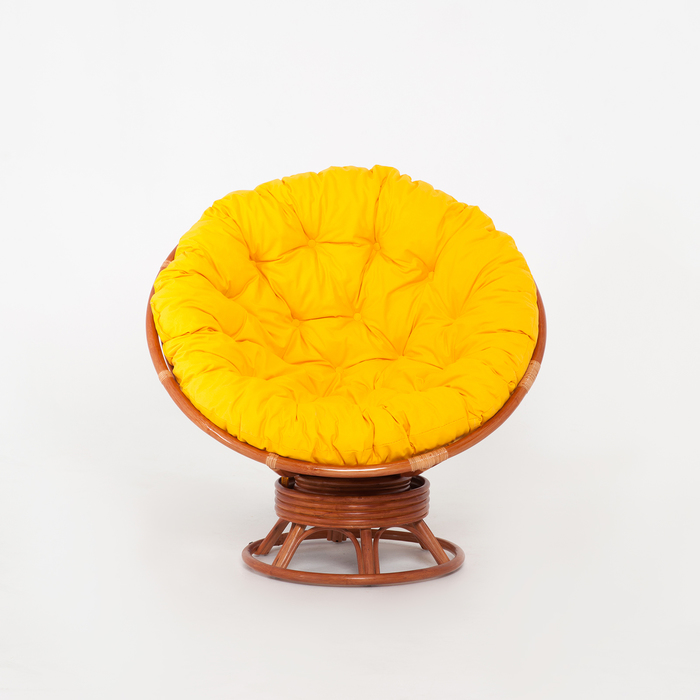 Кресло-качалка PAPASAN, с жёлтой подушкой, ротанг, цвет коньячный, 23/01В
