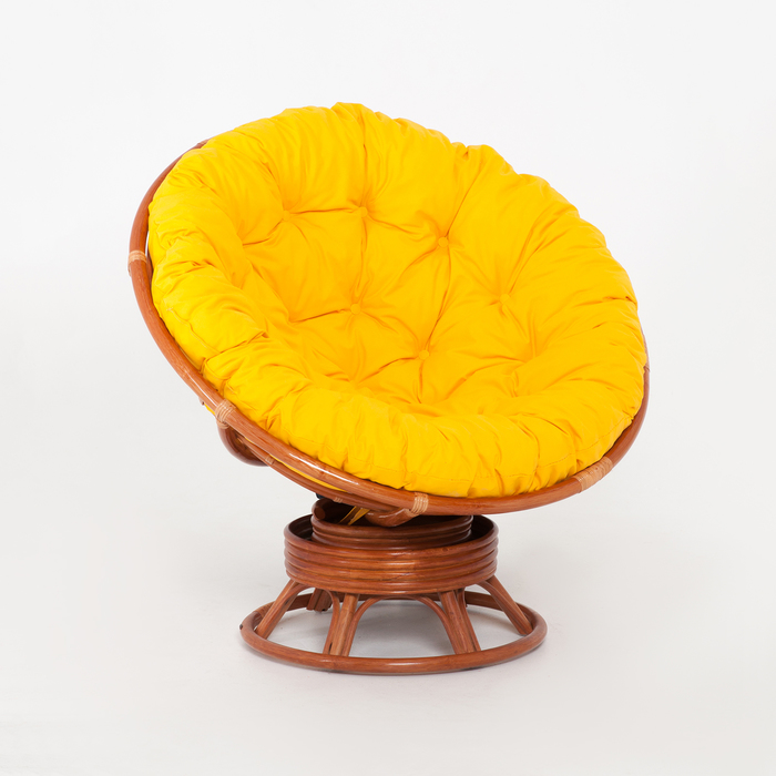 Кресло-качалка PAPASAN, с жёлтой подушкой, ротанг, цвет коньячный, 23/01В