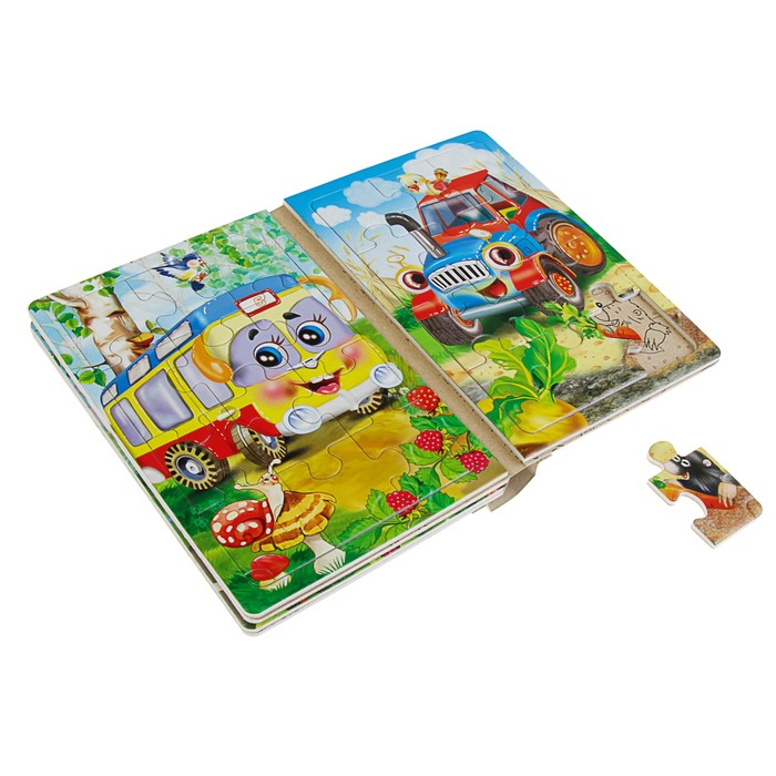 Книжка-пазл 6 картинок «Весёлые машинки»