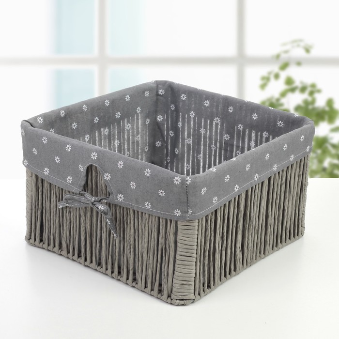 Корзина для хранения плетеная "Маргаритки" 34х34х19 см, большая, цвет серый
