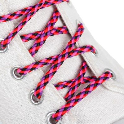 Шнурки для обуви круглые «Плетёные», d = 3 мм, 110 см, пара, цвет розовый/чёрный/красный