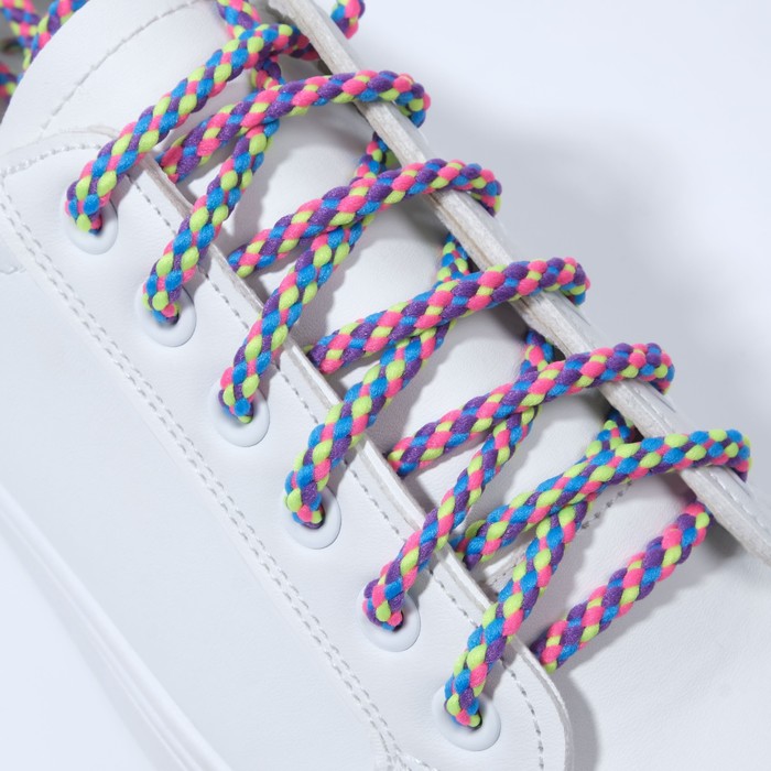 фото Шнурки для обуви «плетёные», пара, круглые, d = 4 мм, 110 см, разноцветные неоновые