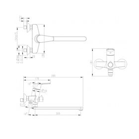 

Смеситель для ванны BRAVAT LINE 7F65299C-LB, с длинным изливом и душевой лейкой
