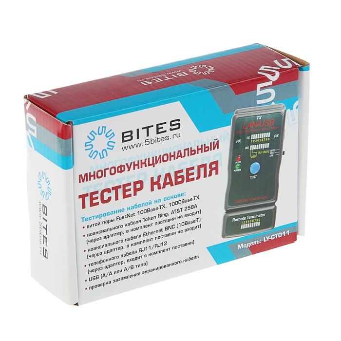 Тестер кабеля 5bites LY-CT011, для типов UTP/STP/TEL/USB