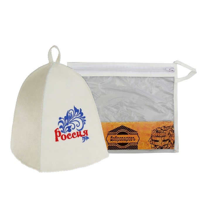 Шапка банная в косметичке "Россия с вензелями" белая