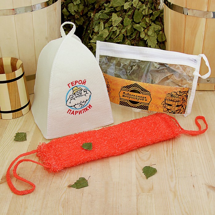 Набор для бани в косметичке "Герой парилки" шапка, мочалка