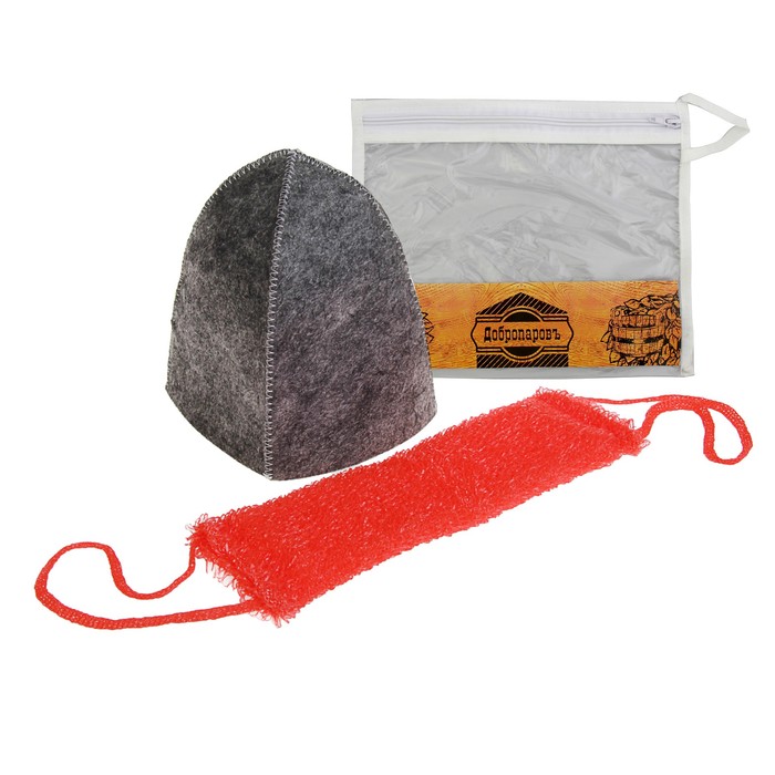 Набор для бани в косметичке "Классический" шапка, мочалка