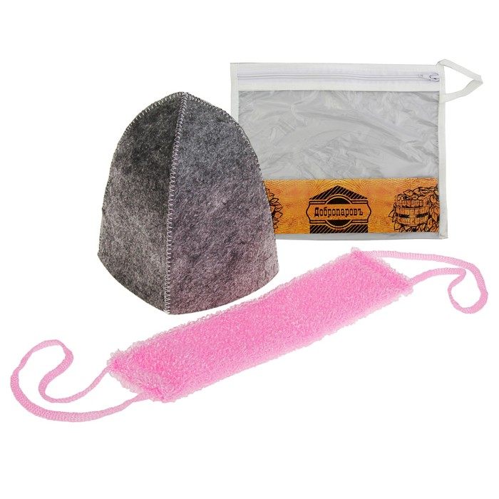 Набор для бани в косметичке "Классический" шапка, мочалка
