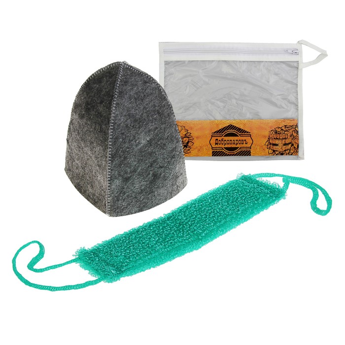 Набор для бани в косметичке "Классический" шапка, мочалка