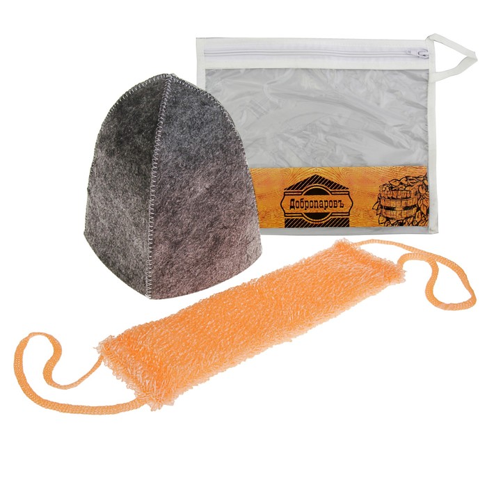 Набор для бани в косметичке "Классический" шапка, мочалка