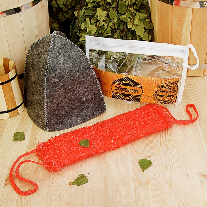 Набор для бани в косметичке "Классический" шапка, мочалка