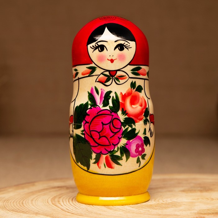 Матрёшка «Семёновская», красный платок, 6 кукольная, 12-14 см