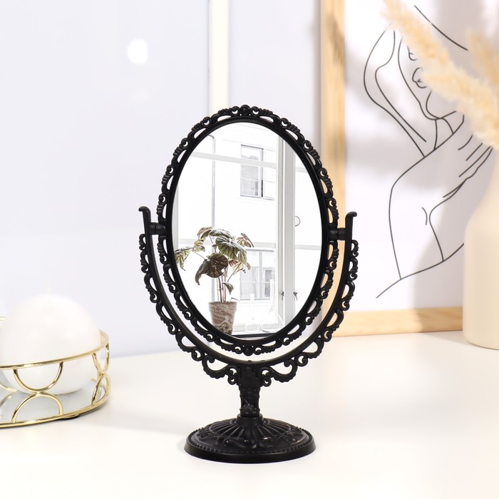 Зеркало настольное, двустороннее, зеркальная поверхность — 11 × 16 см, цвет чёрный