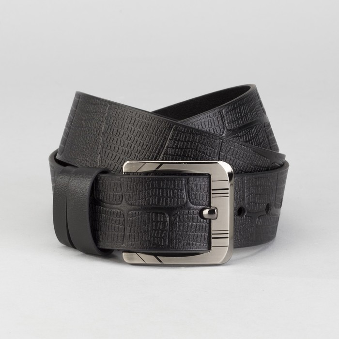 Ремень мужской, рептилия, пряжка тёмный металл, ширина - 4,5 см, цвет чёрный