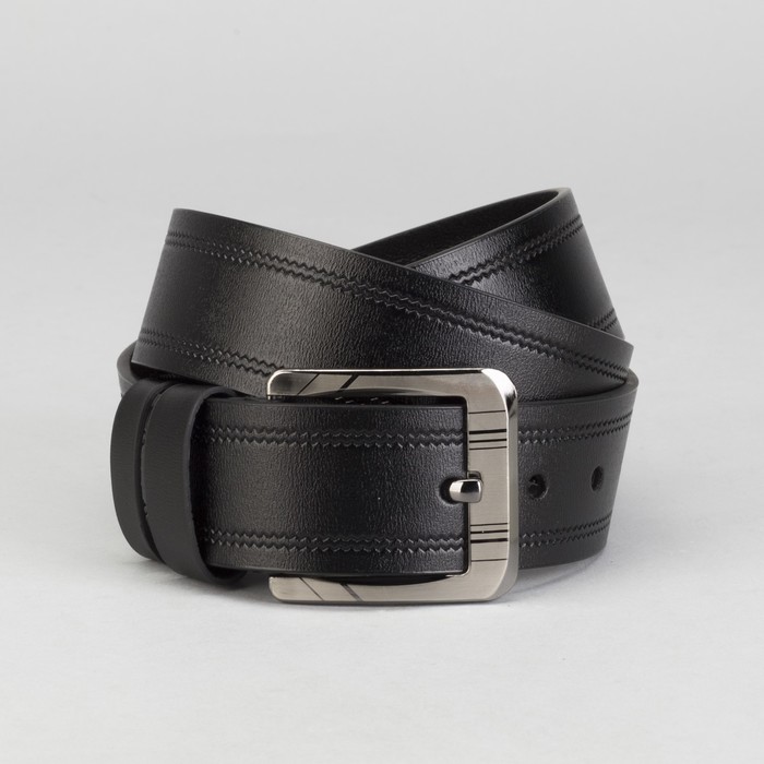 Ремень мужской, пряжка тёмный металл, ширина - 4,5 см, цвет чёрный