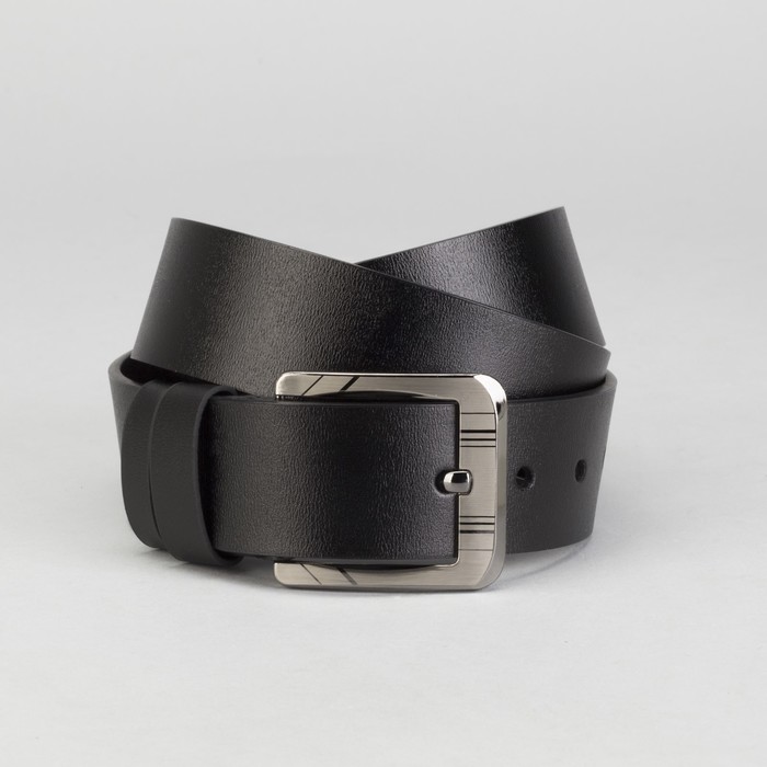 Ремень мужской, гладкий, пряжка тёмный металл, ширина - 4,5 см, цвет чёрный