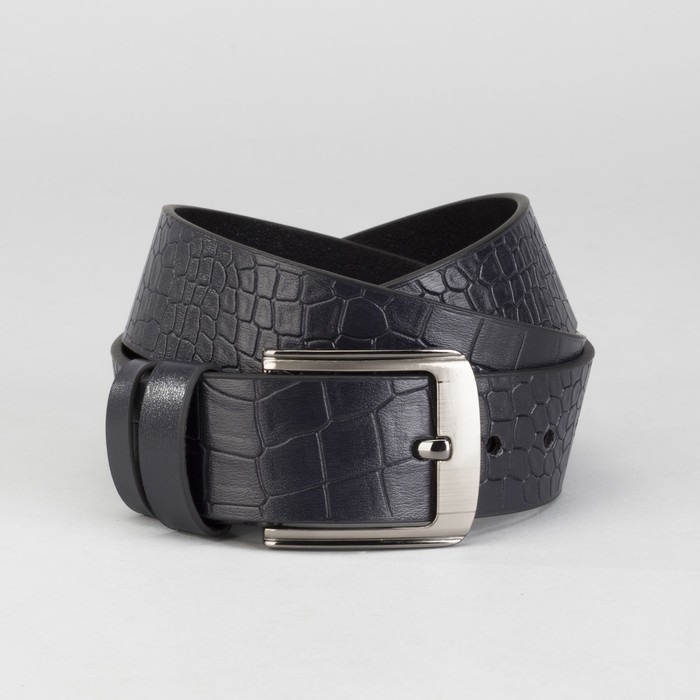 Ремень мужской, рептилия, пряжка тёмный металл, ширина - 4,5 см, цвет синий