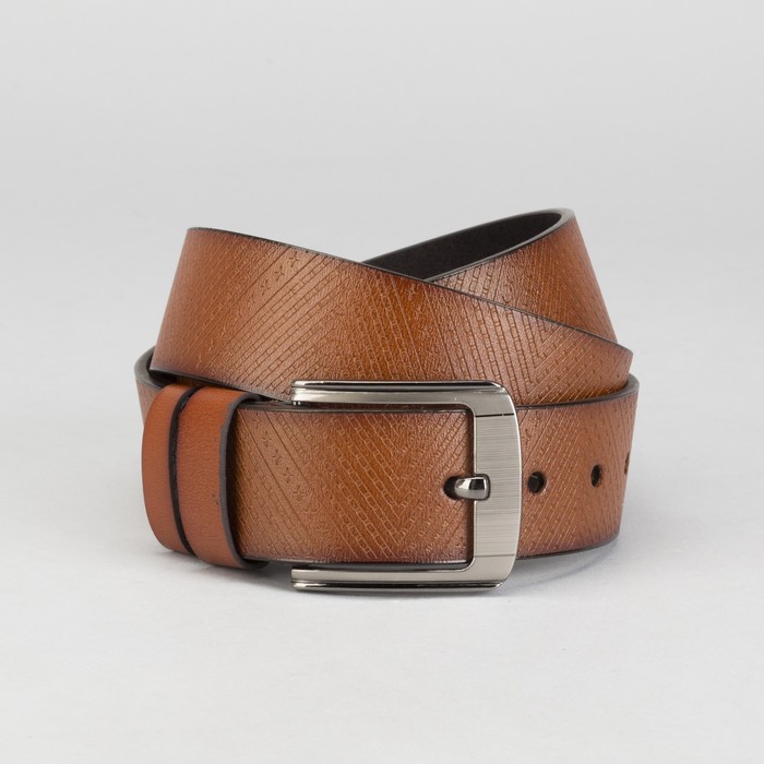 Ремень мужской, пряжка тёмный металл, ширина - 4,5 см, цвет рыжий