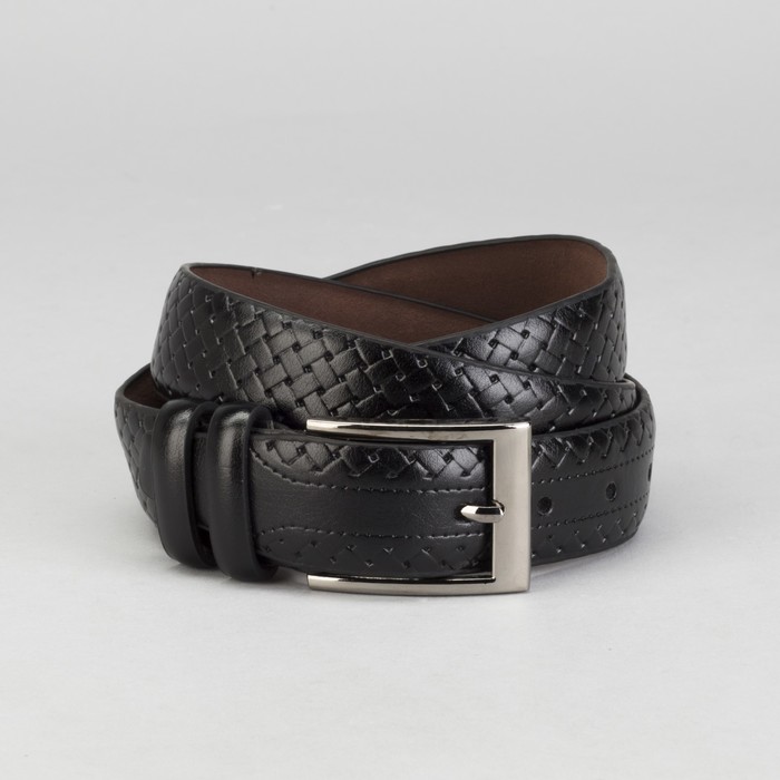 Ремень мужской, плетение, пряжка тёмный металл, ширина - 3,5 см, цвет чёрный