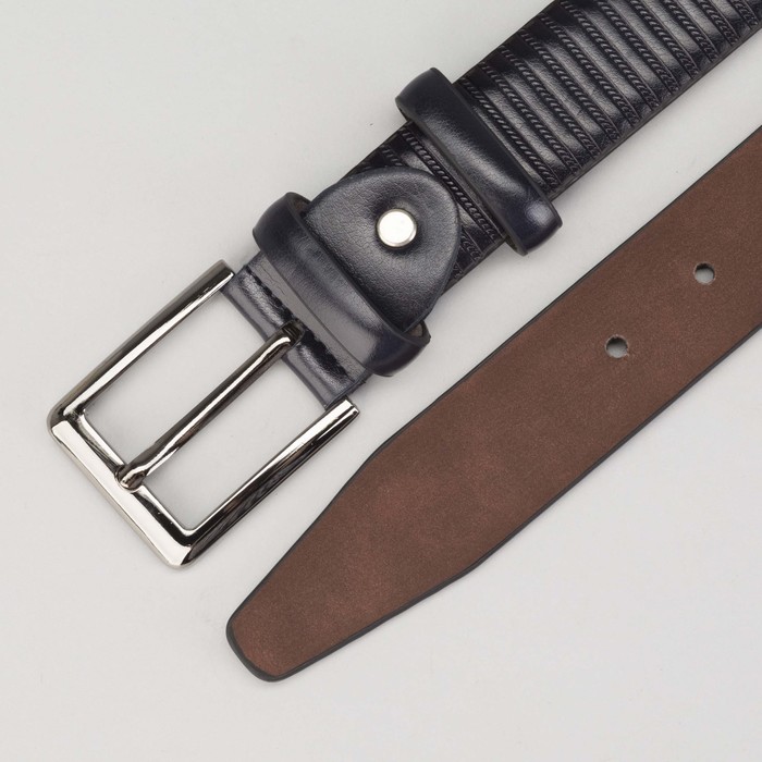 Ремень мужской, пряжка тёмный металл, ширина - 3,5 см, цвет чёрный