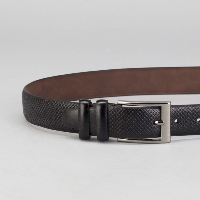 Ремень мужской, пряжка тёмный металл, ширина - 3,5 см, цвет чёрный