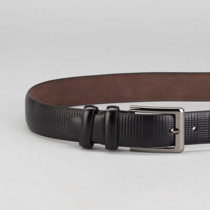 Ремень мужской, пряжка тёмный металл, ширина - 3,5 см, цвет чёрный