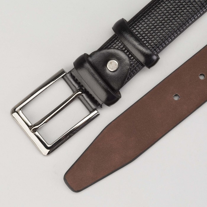 Ремень мужской, пряжка тёмный металл, ширина - 3,5 см, цвет чёрный