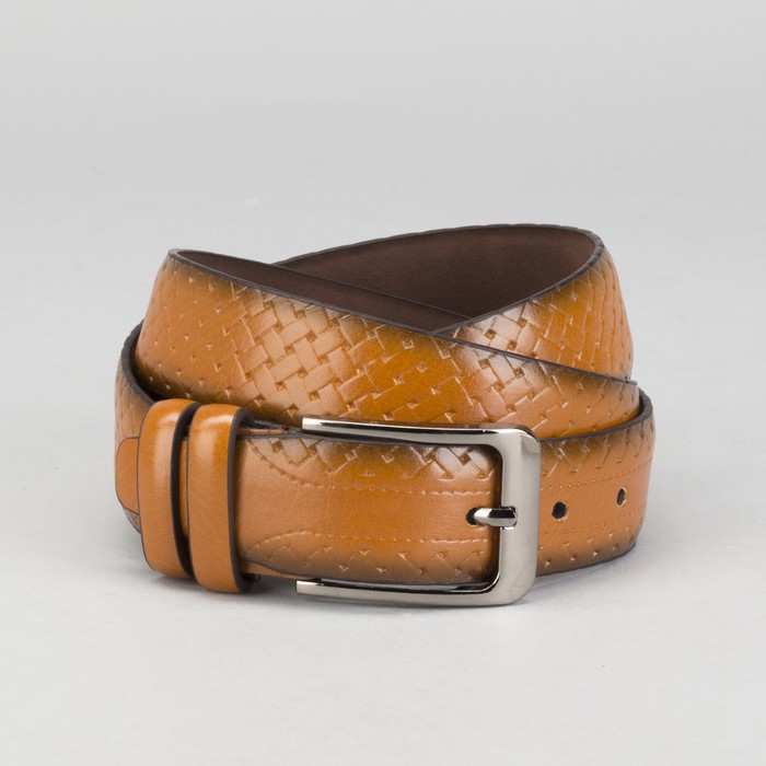 Ремень мужской, плетение, пряжка тёмный металл, ширина - 3,5 см, цвет рыжий