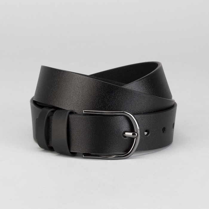 Ремень мужской Великан, гладкий, пряжка тёмный металл, ширина - 4 см, цвет чёрный