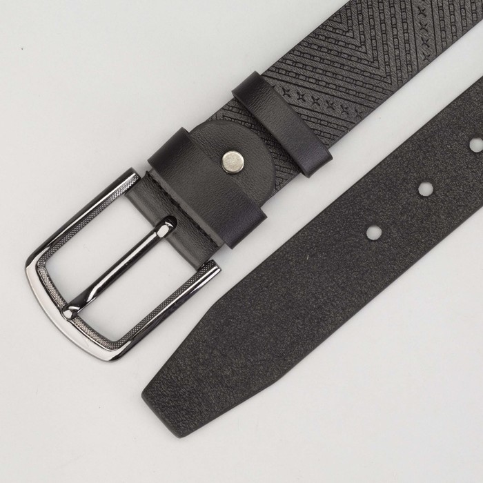 Ремень мужской Великан, пряжка тёмный металл, ширина - 4 см, цвет чёрный