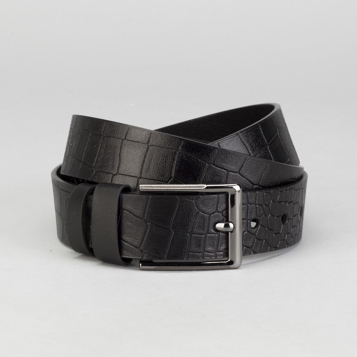 Ремень мужской, рептилия, пряжка тёмный металл, ширина - 4 см, цвет чёрный