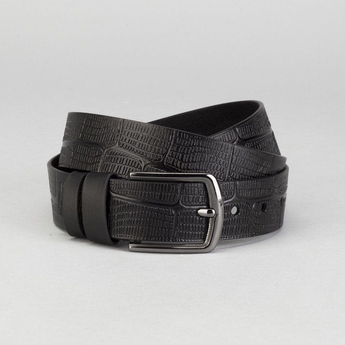 Ремень мужской, змея, пряжка тёмный металл, ширина - 4 см, цвет чёрный