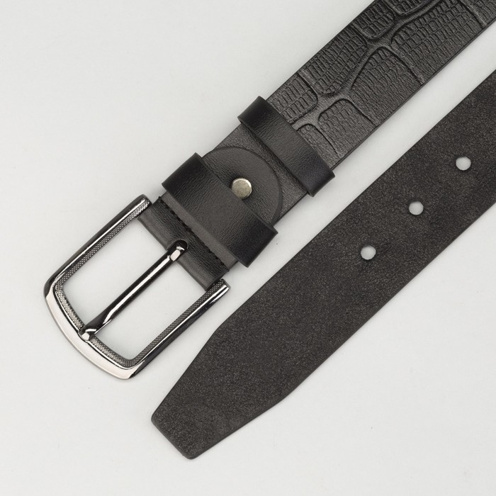 Ремень мужской, змея, пряжка тёмный металл, ширина - 4 см, цвет чёрный