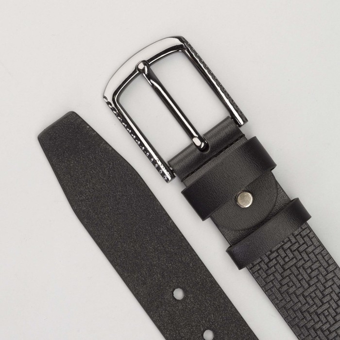 Ремень мужской Великан, пряжка тёмный металл, ширина - 4 см, цвет чёрный