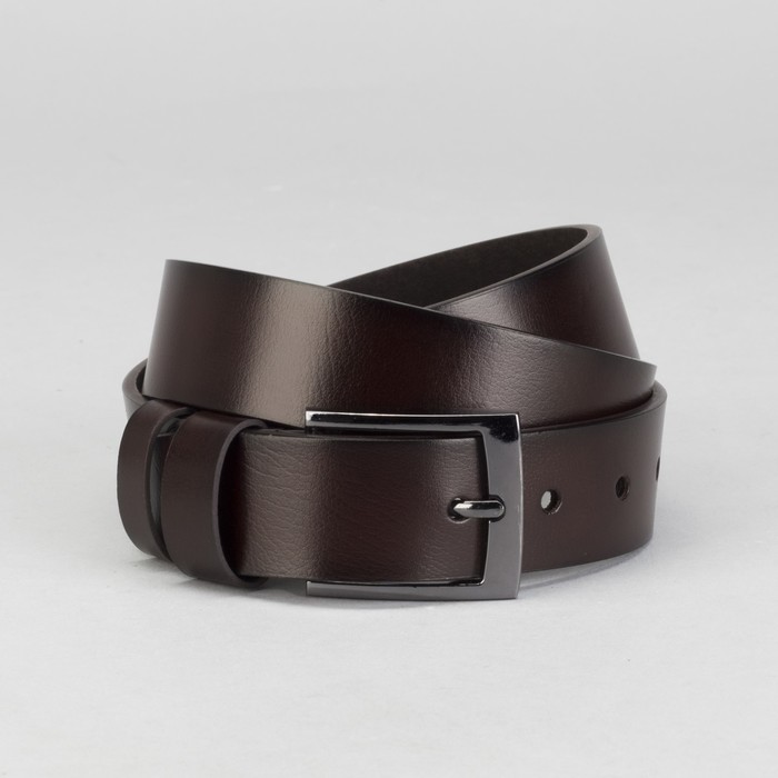 Ремень мужской, гладкий, пряжка тёмный металл, ширина - 3,5 см, цвет кофе