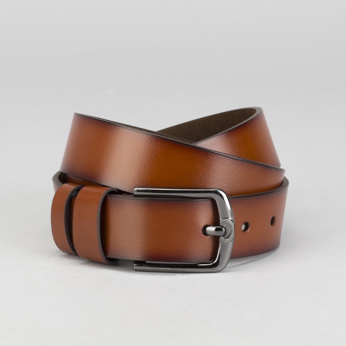 Ремень мужской, гладкий, пряжка тёмный металл, ширина - 3,5 см, цвет рыжий