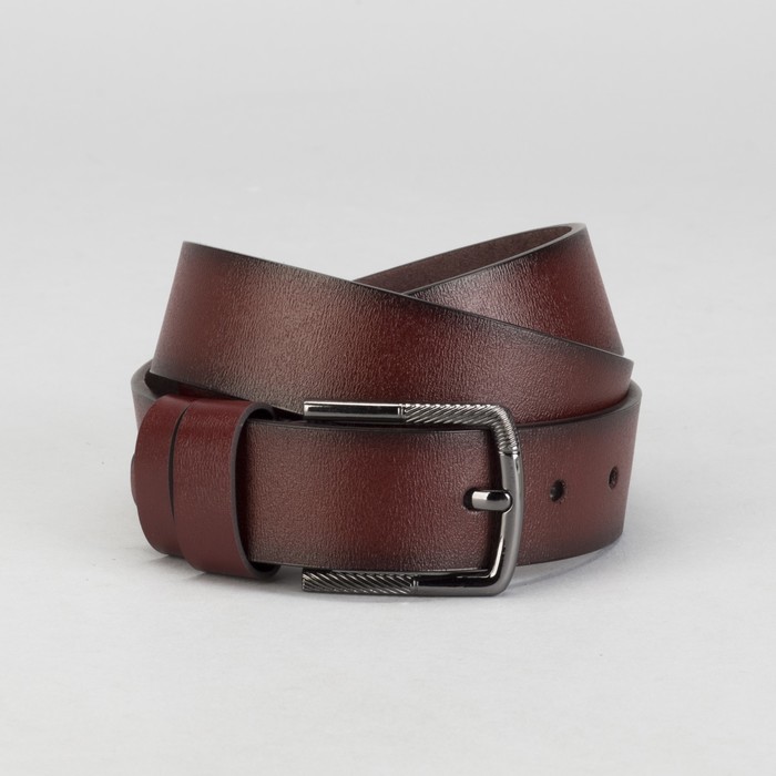 Ремень мужской, гладкий, пряжка тёмный металл, ширина - 3,5 см, цвет коричневый
